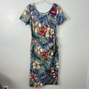 Hilo Hattie Floral Tropical Print Faux Wrap Hawaiian Dress
